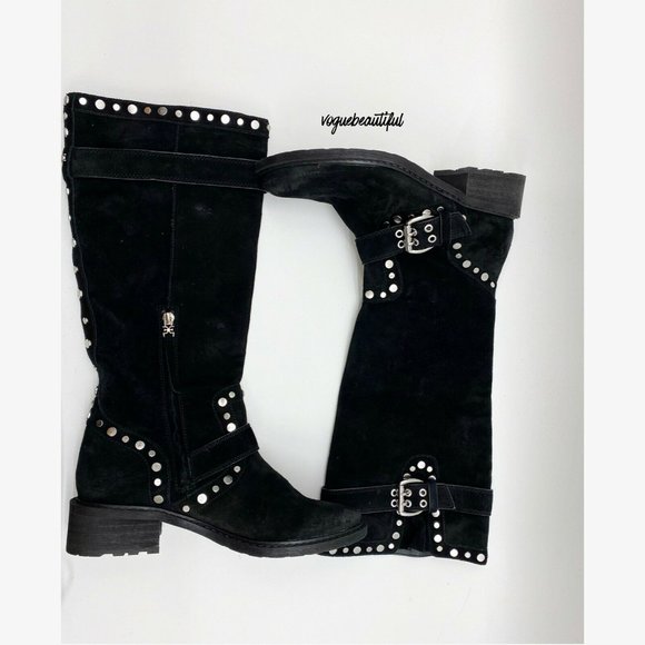 Sam Edelman Deryn Knee High Suede Black Tall Stud - Picture 2 of 3